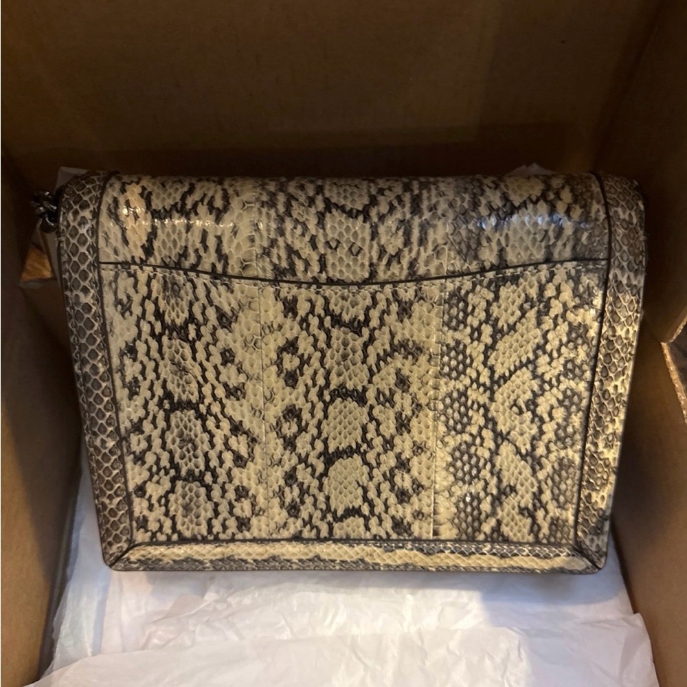 COACH Hutton Shoulder Bag Snakeskin/Leather Neutral Color NWT - Picture 2 of 15